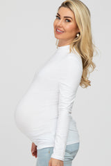 White Fitted Mock Neck Long Sleeve Maternity Top