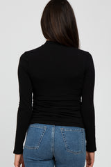 Black Fitted Mock Neck Long Sleeve Top