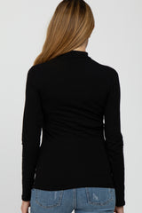 Black Fitted Mock Neck Long Sleeve Maternity Top