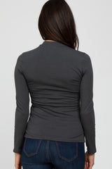 Charcoal Fitted Mock Neck Long Sleeve Top