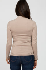 Taupe Fitted Mock Neck Long Sleeve Top