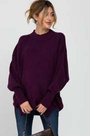 Plum Mock Neck Exposed Seam Maternity Sweater