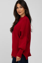 Red Mock Neck Exposed Seam Sweater