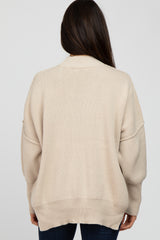 Beige Mock Neck Exposed Seam Sweater