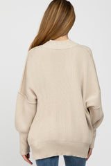 Beige Mock Neck Exposed Seam Maternity Sweater