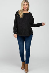 Black Brushed Ribbed Long Sleeve Maternity Top