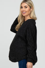 Black Brushed Ribbed Long Sleeve Maternity Top