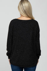 Black Brushed Ribbed Long Sleeve Maternity Top