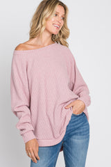 Pink Brushed Ribbed Long Sleeve Maternity Top