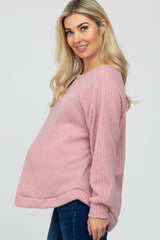 Pink Brushed Ribbed Long Sleeve Maternity Top