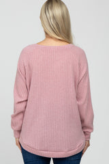 Pink Brushed Ribbed Long Sleeve Maternity Top