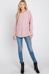 Pink Brushed Ribbed Long Sleeve Top