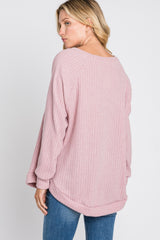 Pink Brushed Ribbed Long Sleeve Top