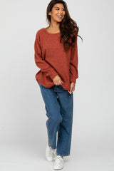 Rust Brushed Ribbed Long Sleeve Top