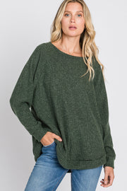 Olive Brushed Ribbed Long Sleeve Top