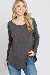 Charcoal Heathered Long Dolman Sleeve Top