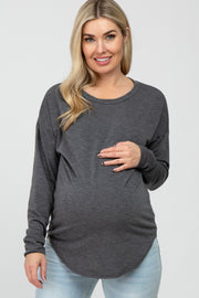 Charcoal Heathered Long Dolman Sleeve Maternity Top