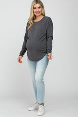 Charcoal Heathered Long Dolman Sleeve Maternity Top