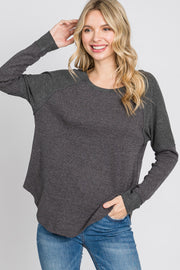 Charcoal Heathered Long Dolman Sleeve Top