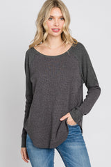 Charcoal Heathered Long Dolman Sleeve Top