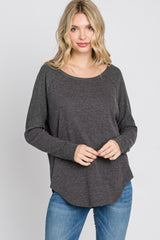 Charcoal Heathered Long Dolman Sleeve Top