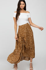 Camel Floral Drawstring Side Gathered Maternity Skirt