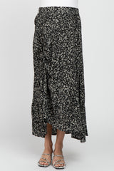 Black Floral Drawstring Side Gathered Maternity Skirt