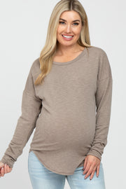 Light Mocha Heathered Long Dolman Sleeve Maternity Top