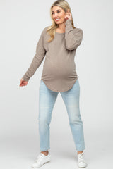 Light Mocha Heathered Long Dolman Sleeve Maternity Top