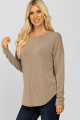 Light Mocha Heathered Long Dolman Sleeve Maternity Top