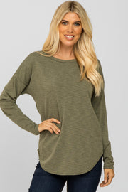 Olive Heathered Long Dolman Sleeve Top