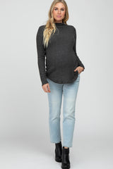 Charcoal Soft Ribbed Long Sleeve Maternity Top