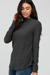 Charcoal Soft Ribbed Long Sleeve Top