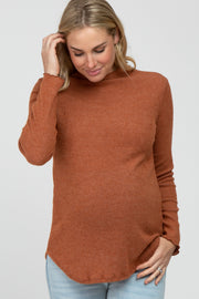 Rust Soft Ribbed Long Sleeve Maternity Top