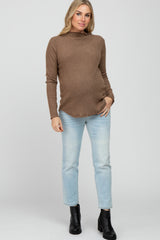 Mocha Soft Ribbed Long Sleeve Maternity Top