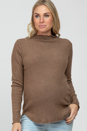 Mocha Soft Ribbed Long Sleeve Maternity Top