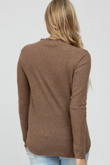 Mocha Soft Ribbed Long Sleeve Maternity Top