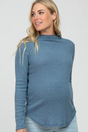 Blue Soft Ribbed Long Sleeve Maternity Top