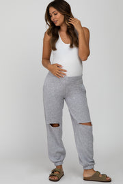 Heather Grey Ripped Knee Maternity Sweatpants