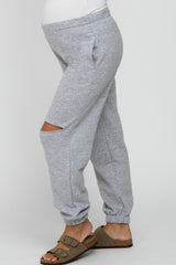 Heather Grey Ripped Knee Maternity Sweatpants