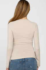 Beige Brushed Lettuce Trim Maternity Top