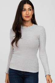 Heather Grey Brushed Lettuce Trim Top