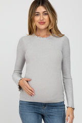 Heather Grey Brushed Lettuce Trim Maternity Top