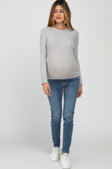 Heather Grey Brushed Lettuce Trim Maternity Top