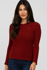 Burgundy Brushed Lettuce Trim Maternity Top