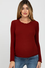 Burgundy Brushed Lettuce Trim Maternity Top