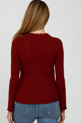 Burgundy Brushed Lettuce Trim Maternity Top