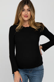 Black Brushed Lettuce Trim Maternity Top