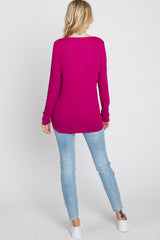 Magenta Lace Trim Long Sleeve Top