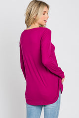 Magenta Lace Trim Long Sleeve Top